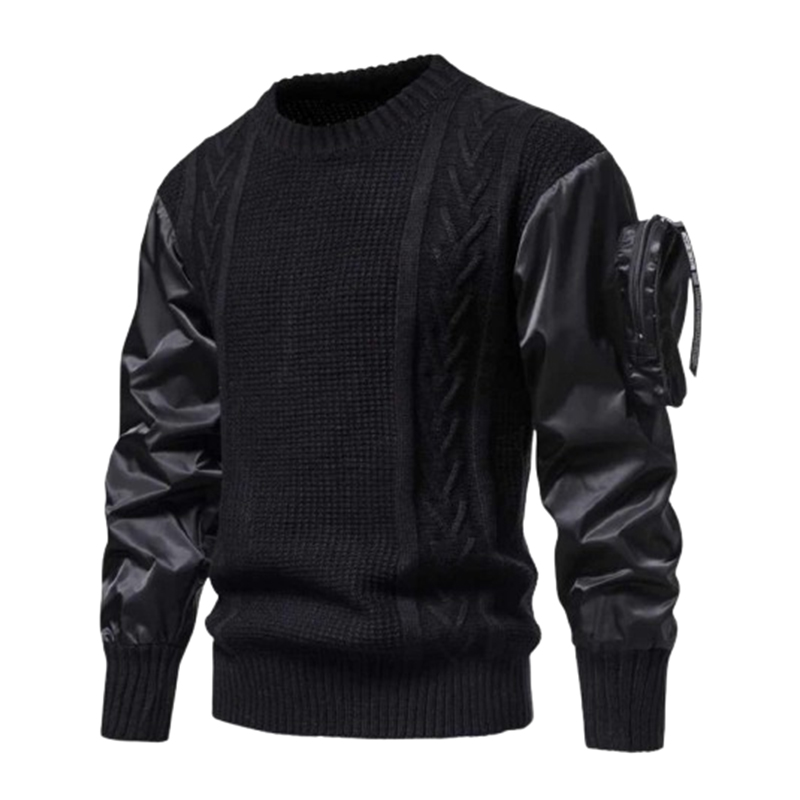 Męski czarny sweter z nylonowymi rękawami M