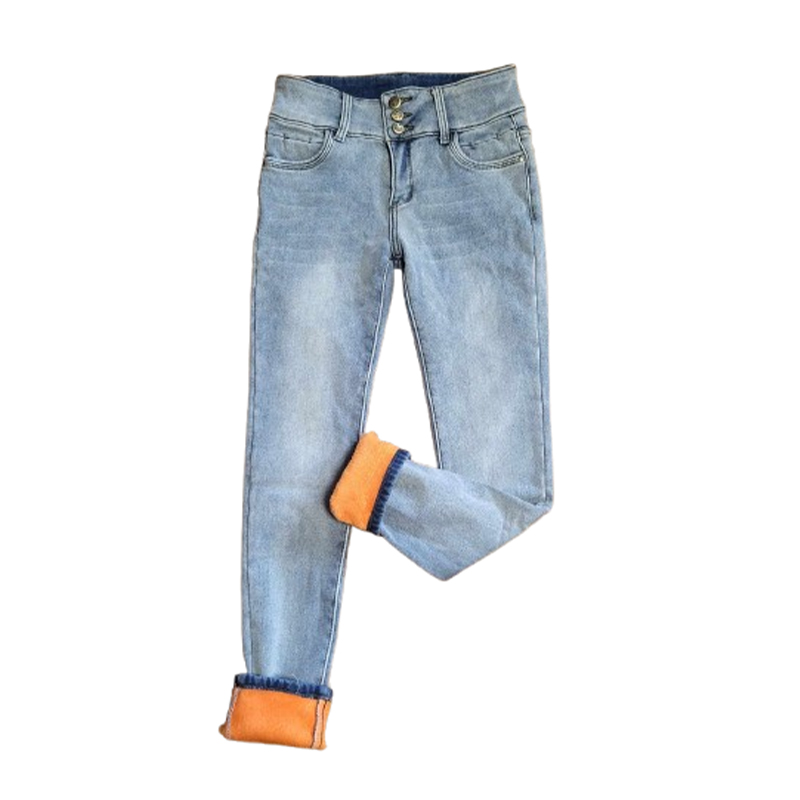 Damskie spodnie dżinsowe ocieplane polarem