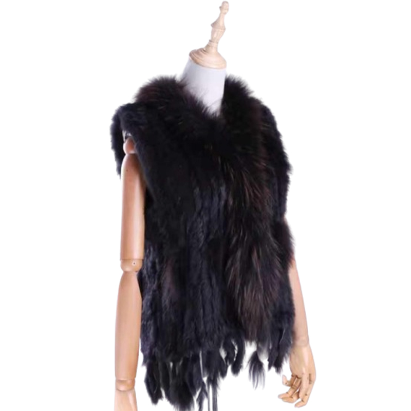 Kamizelka futrzana czarna z frędzlami rozmiar XS/S