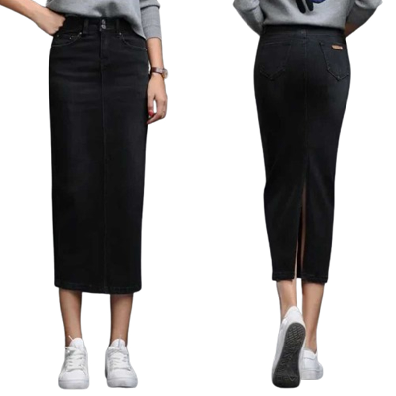 Czarna ołówkowa spódnica jeansowa midi rozmiar L/XL