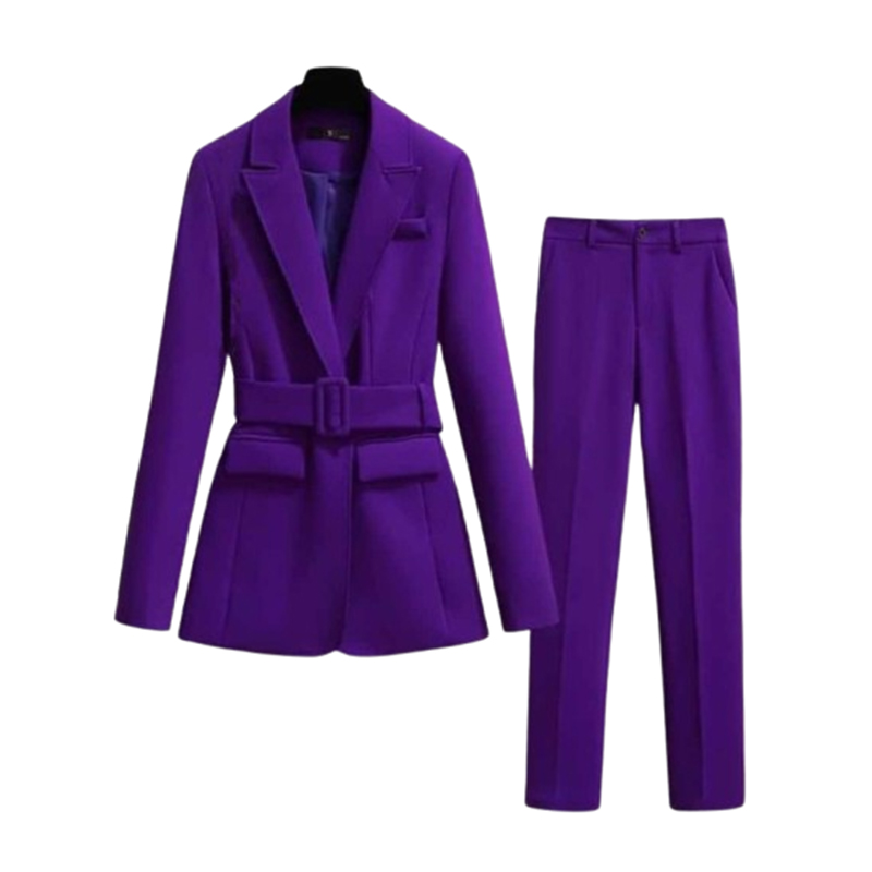Damski elegancki dwuczęściowy garnitur fioletowy S