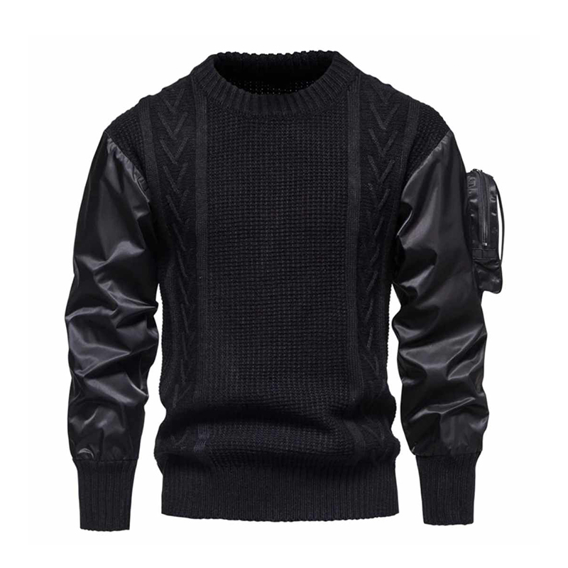 Męski czarny sweter z nylonowymi rękawami M - obrazek 2
