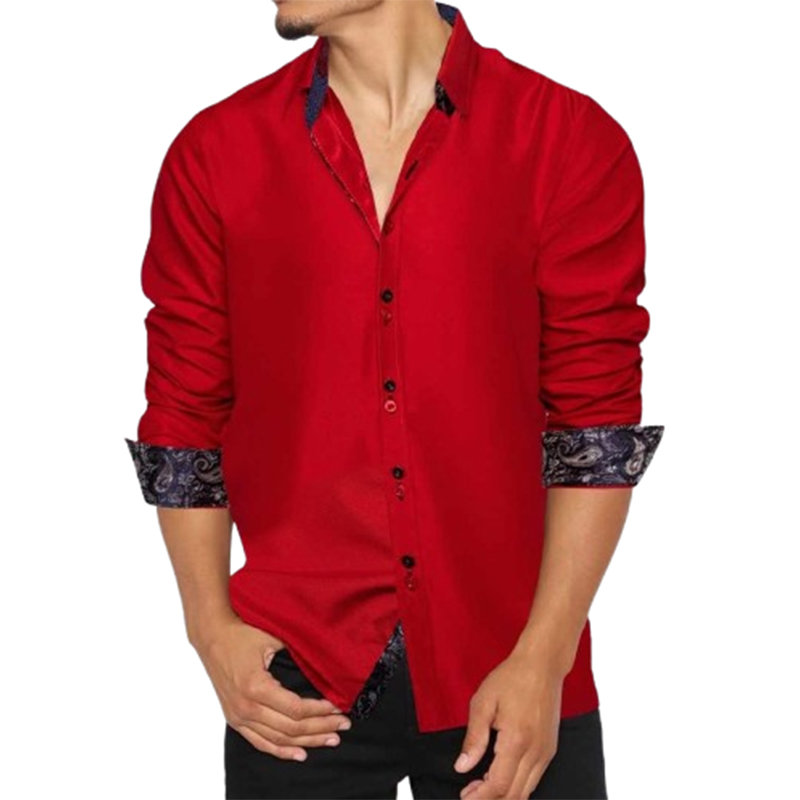 Męska czerwona koszula z długim rękawem - obrazek 2
