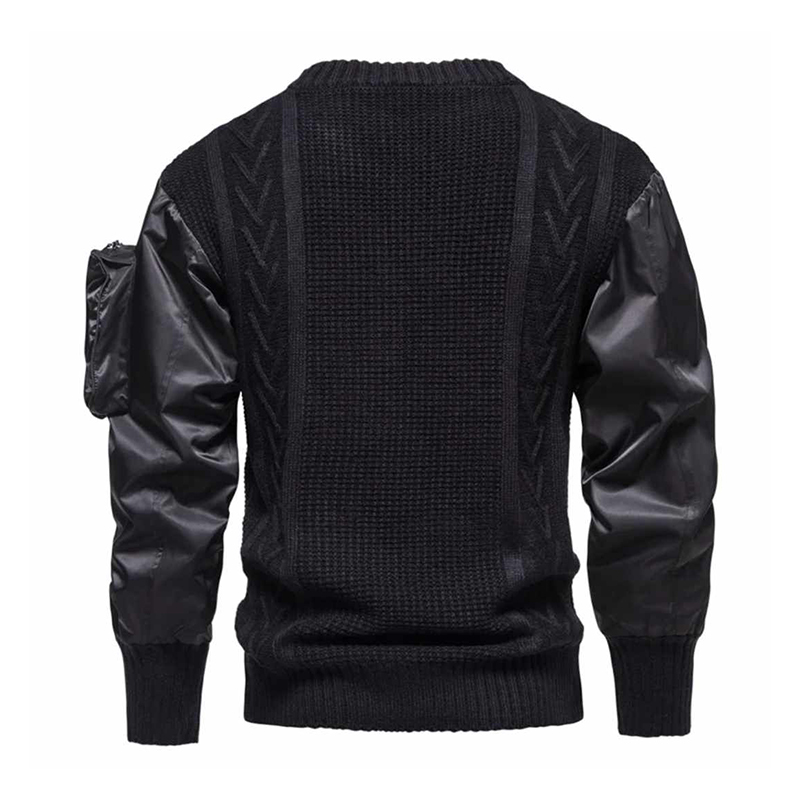 Męski czarny sweter z nylonowymi rękawami M - obrazek 3