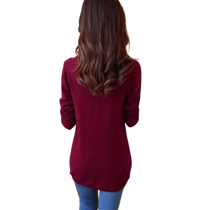 Zielony długi sweter bordowy rozmiar S/M - obrazek 3