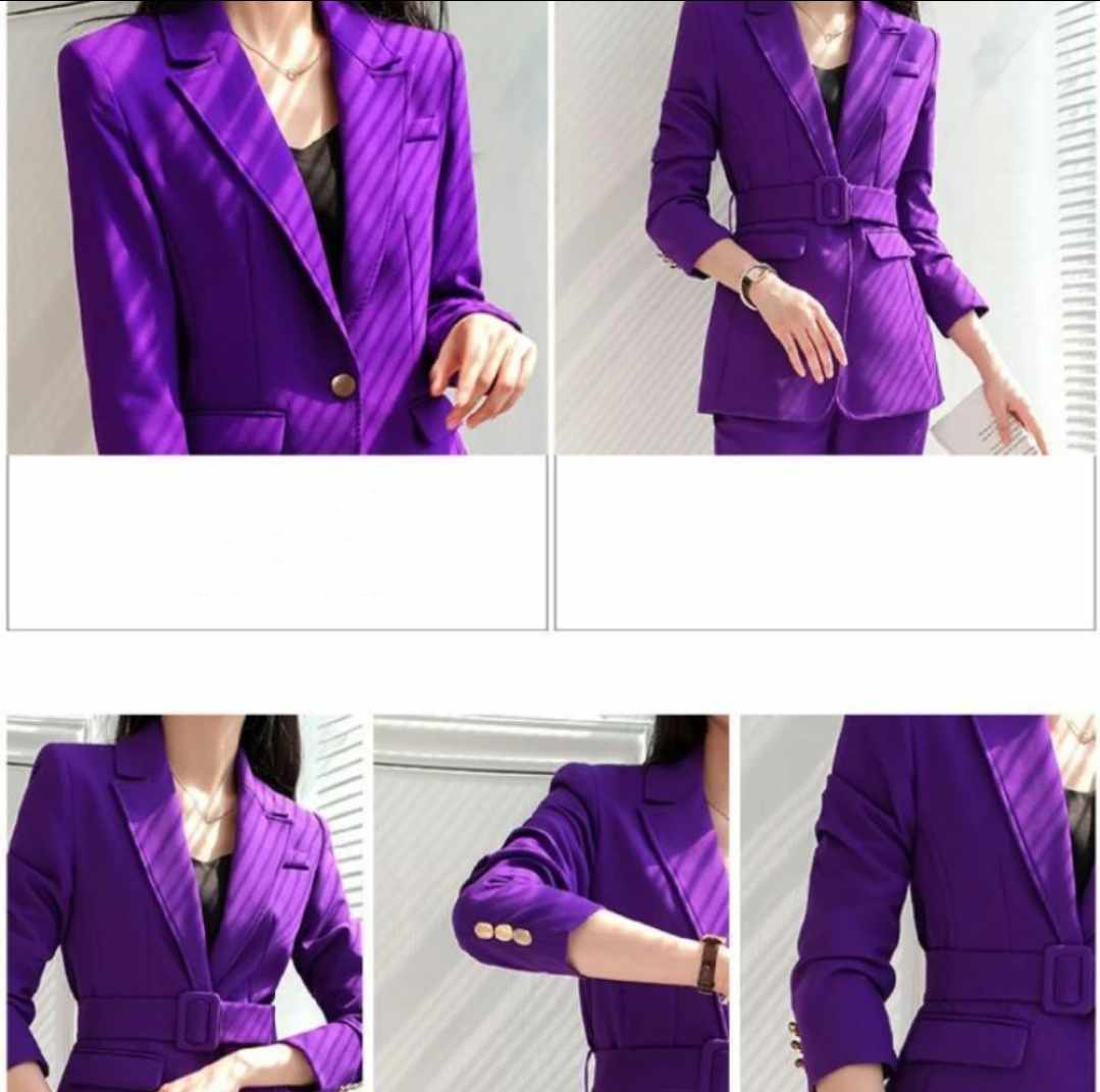 Damski elegancki dwuczęściowy garnitur fioletowy S - obrazek 8