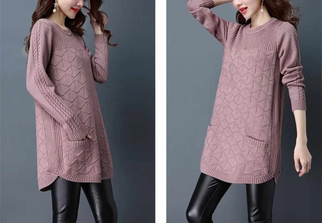 Sweter szary długi z kieszonkami rozmiar M - obrazek 3