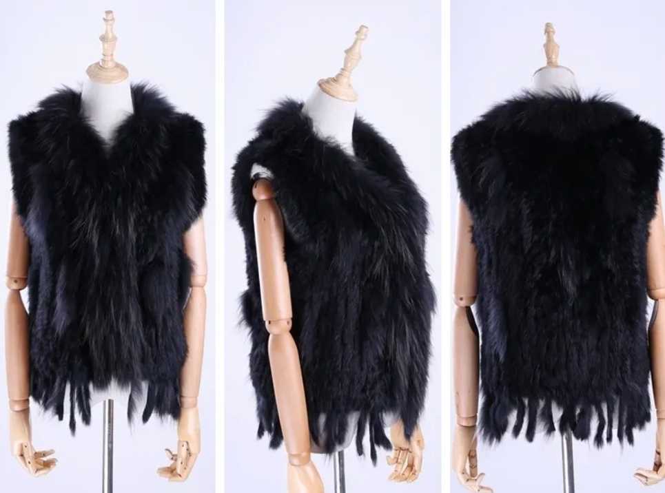 Kamizelka futrzana czarna z frędzlami rozmiar XS/S - obrazek 3