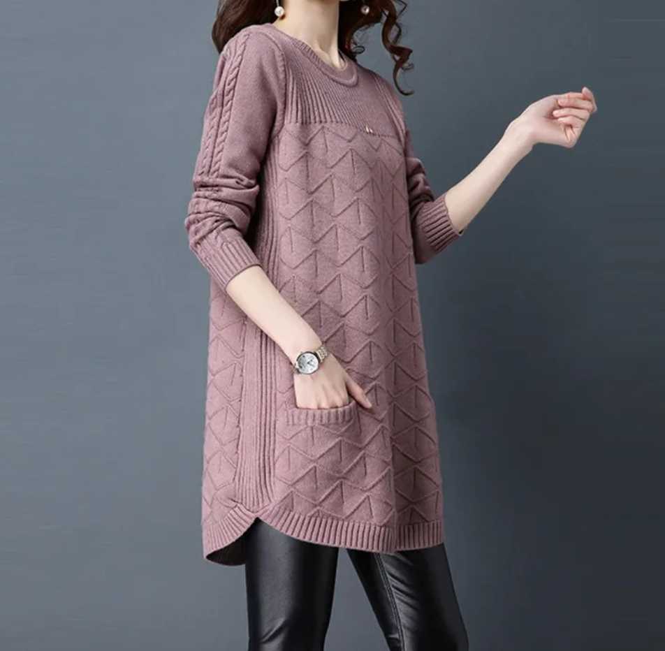 Sweter szary długi z kieszonkami rozmiar M - obrazek 4