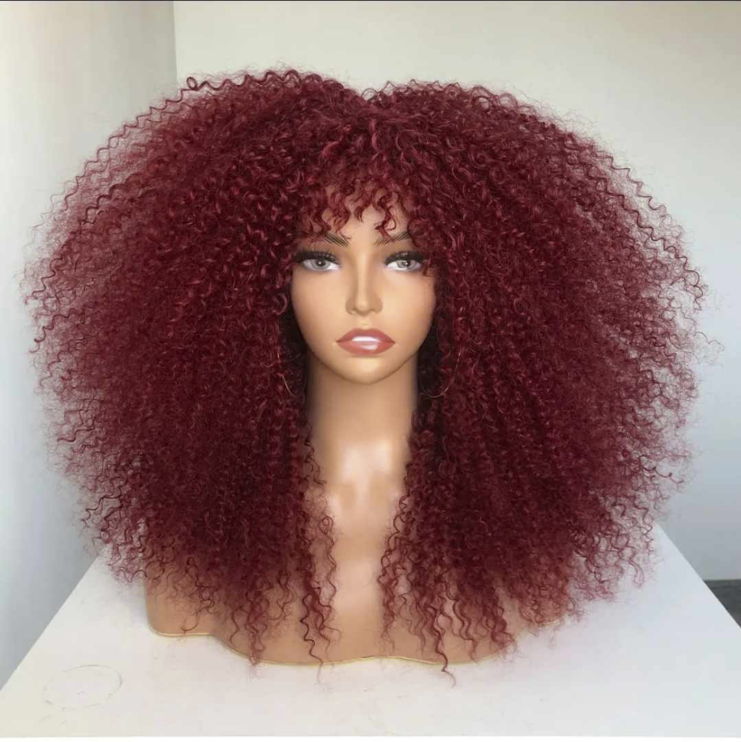 Peruka krótka bordowe afro długość 45 cm - obrazek 5
