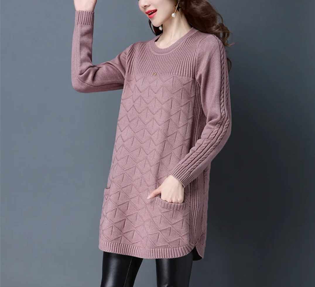 Sweter szary długi z kieszonkami rozmiar M - obrazek 5