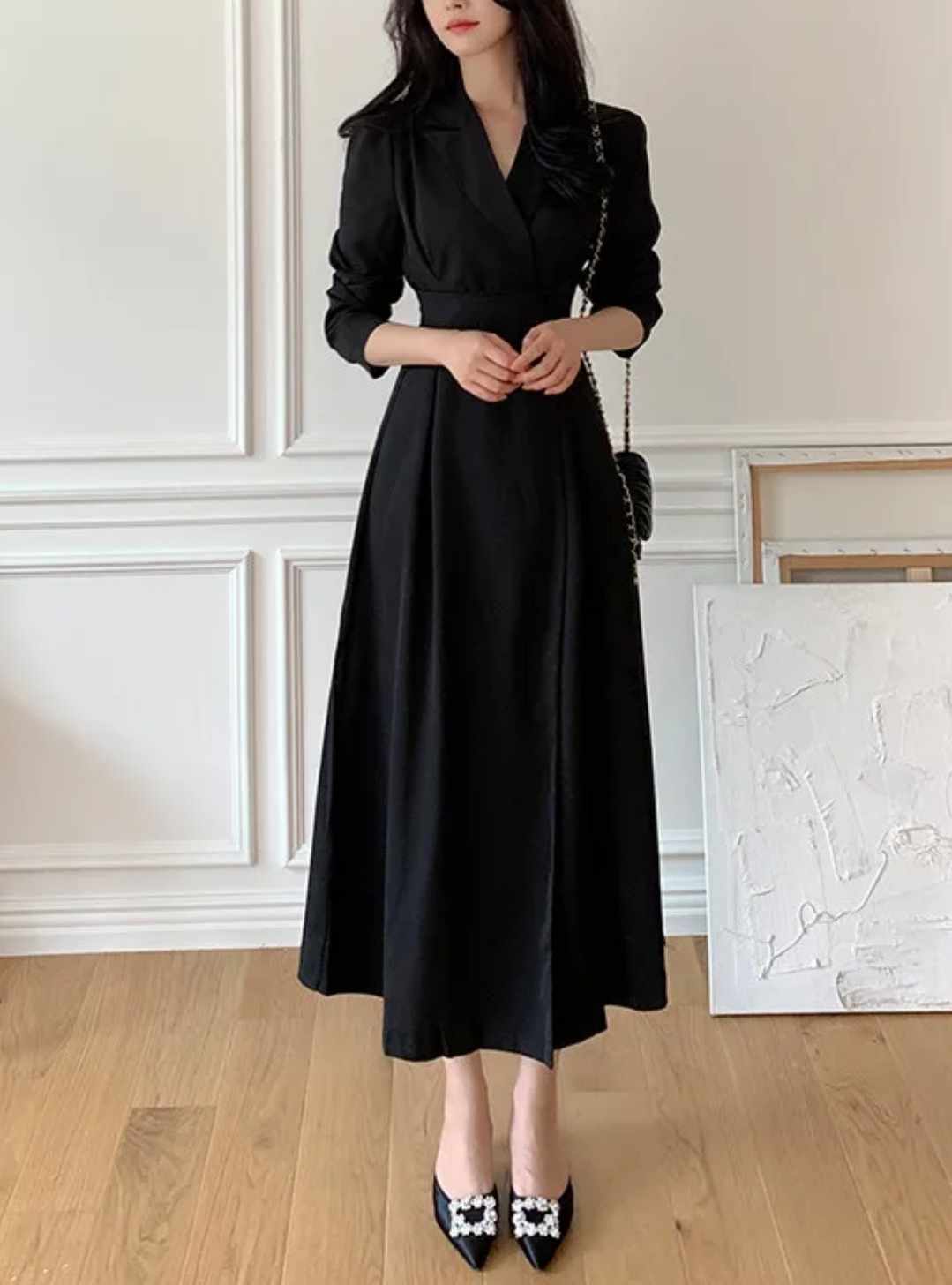 Sukienka typu trencz midi z długim rękawem S - obrazek 3