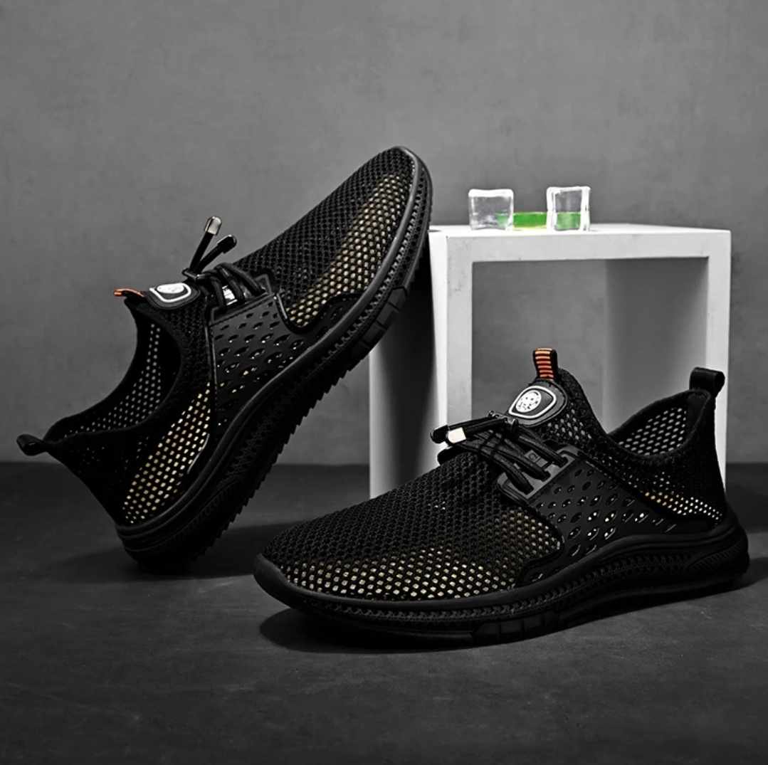 Męskie oddychające czarne buty siateczkowe - obrazek 2