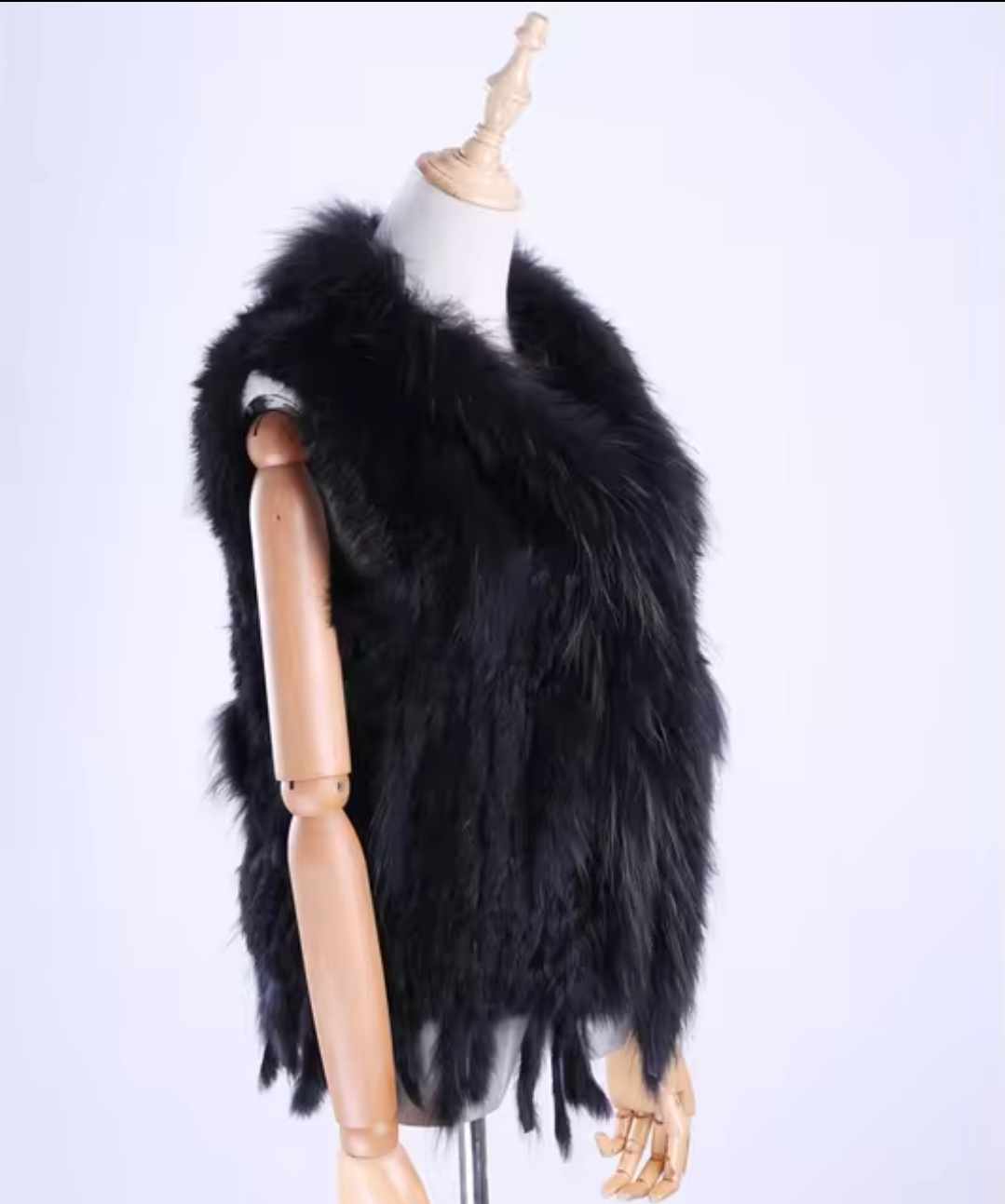 Kamizelka futrzana czarna z frędzlami rozmiar XS/S - obrazek 2