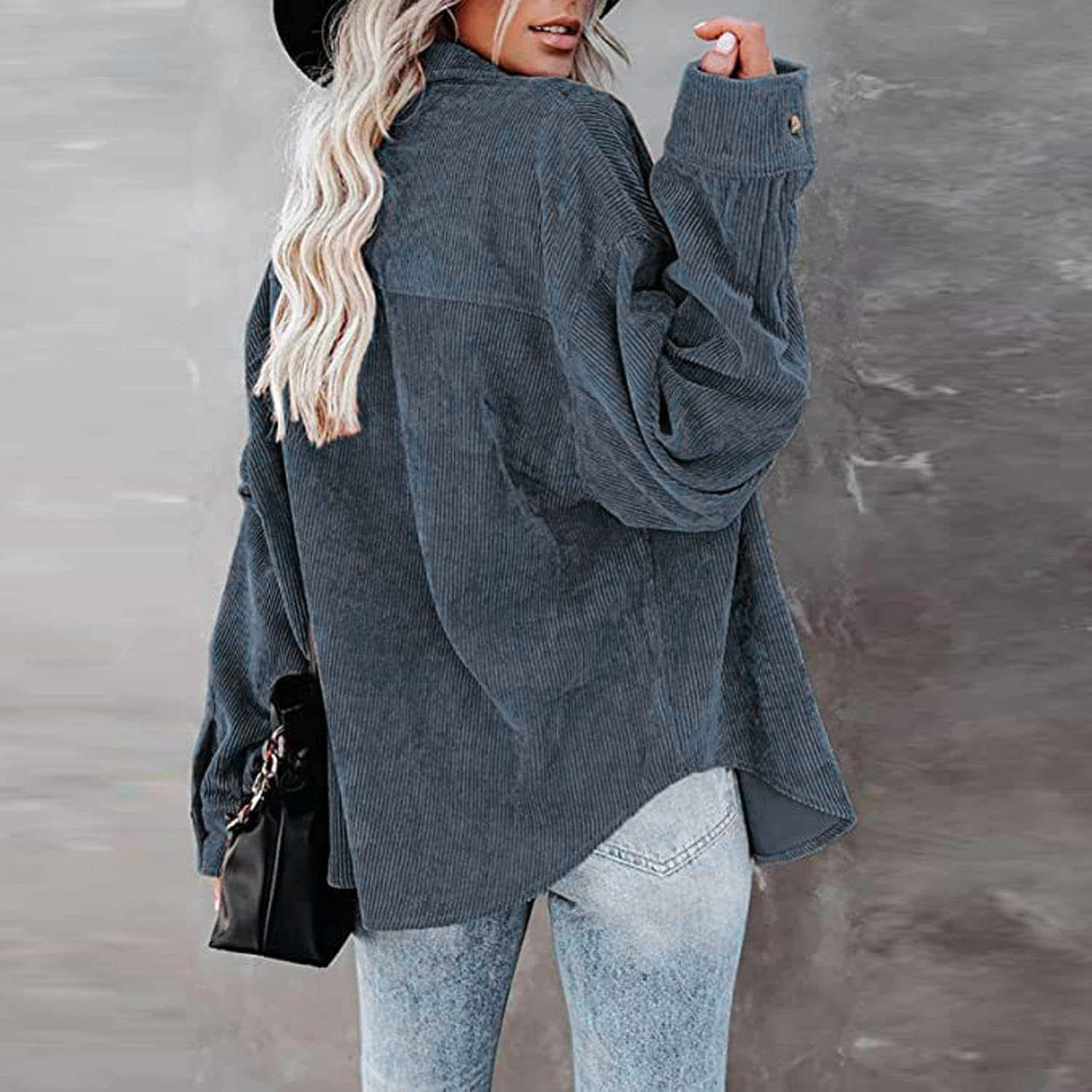 Damska sztruksowa koszula szara oversize - obrazek 4