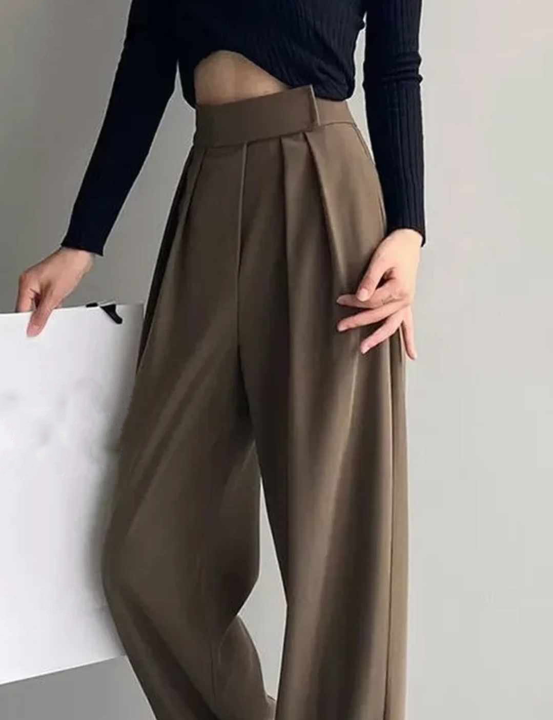 Damskie luźne spodnie brązowe rozmiar M - obrazek 6