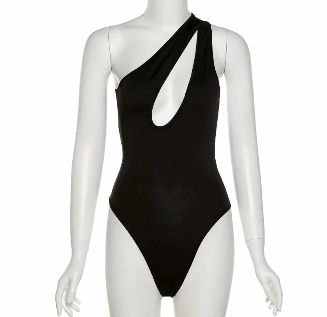 Damskie body czarne z wycięciem - obrazek 2