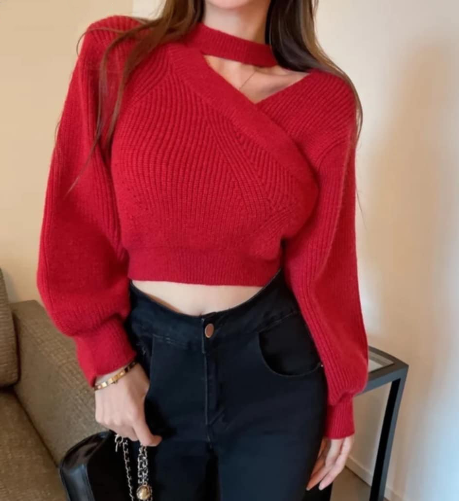 Sweter damski czerwony rozmiar S/M - obrazek 2