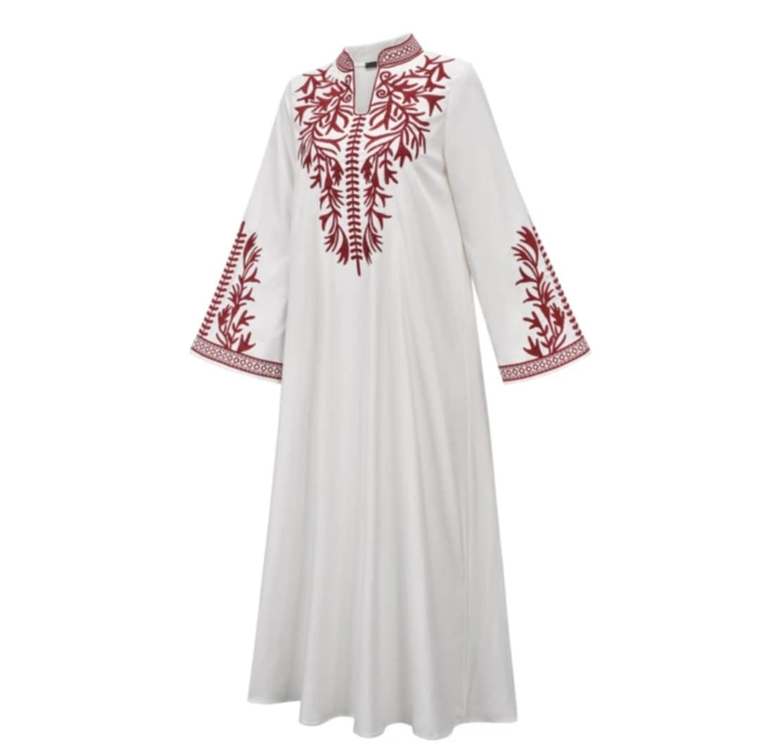 Sukienka biała boho z bordowym haftem - obrazek 2