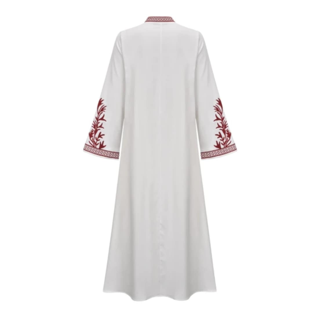 Sukienka biała boho z bordowym haftem - obrazek 3