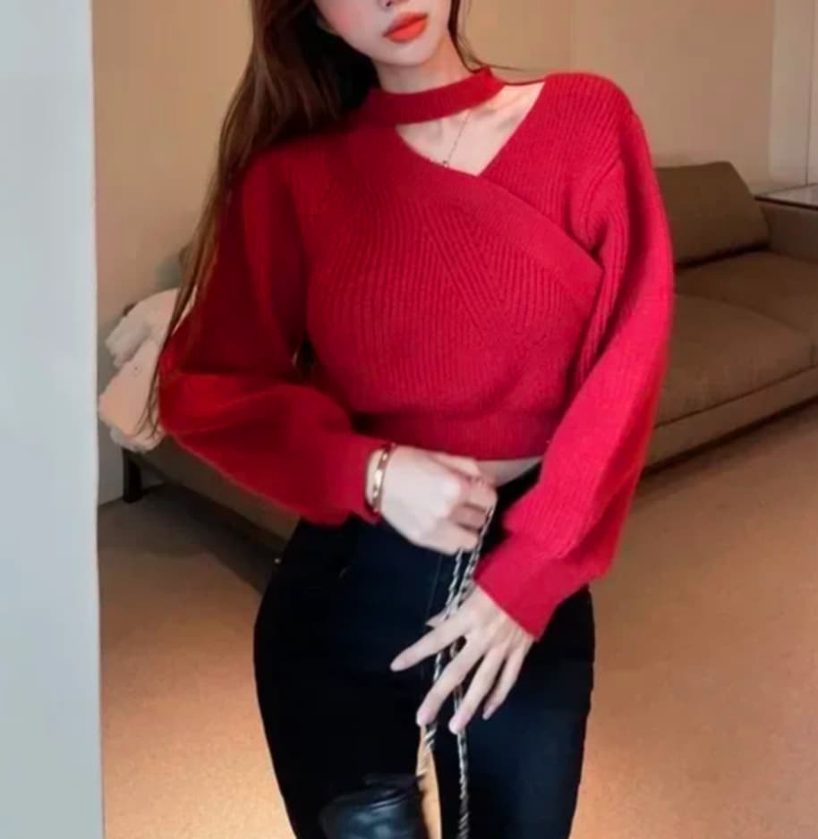 Sweter damski czerwony rozmiar S/M - obrazek 4