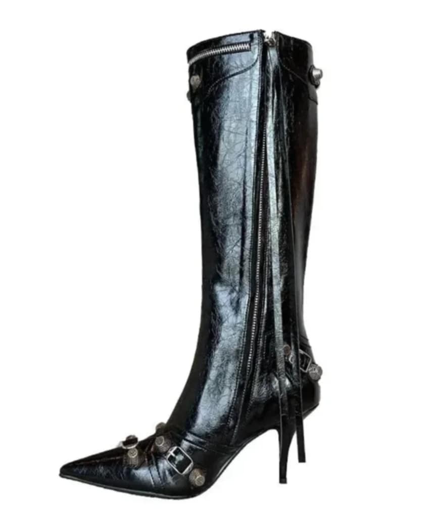 Czarne kozaki na szpilce do kolana r.38 - obrazek 4