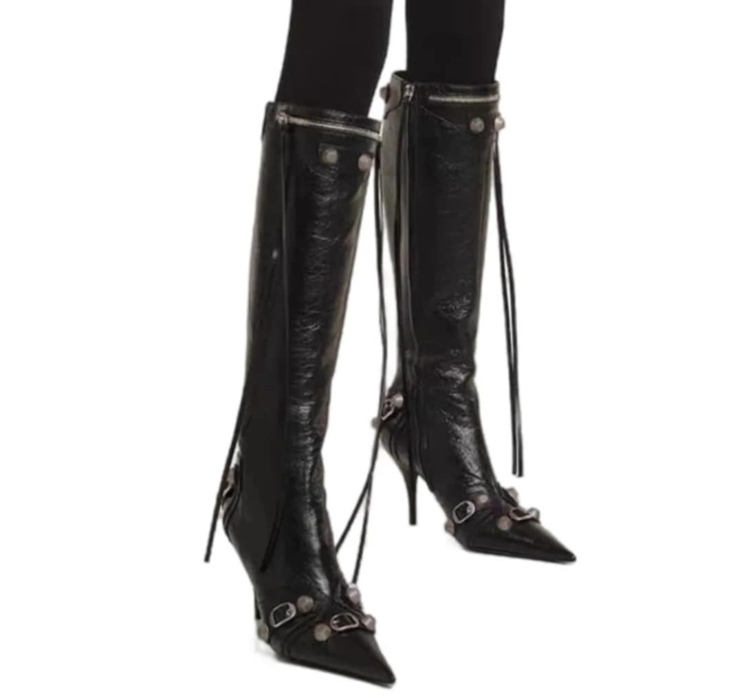 Czarne kozaki na szpilce do kolana r.38 - obrazek 2