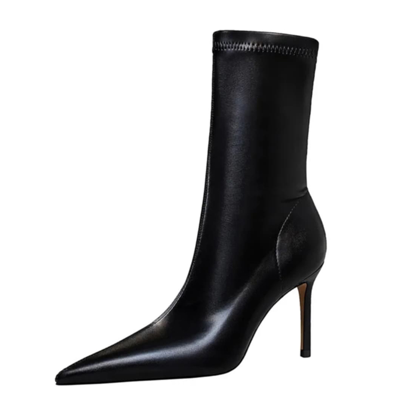 Czarne botki na szpilce ekoskóra