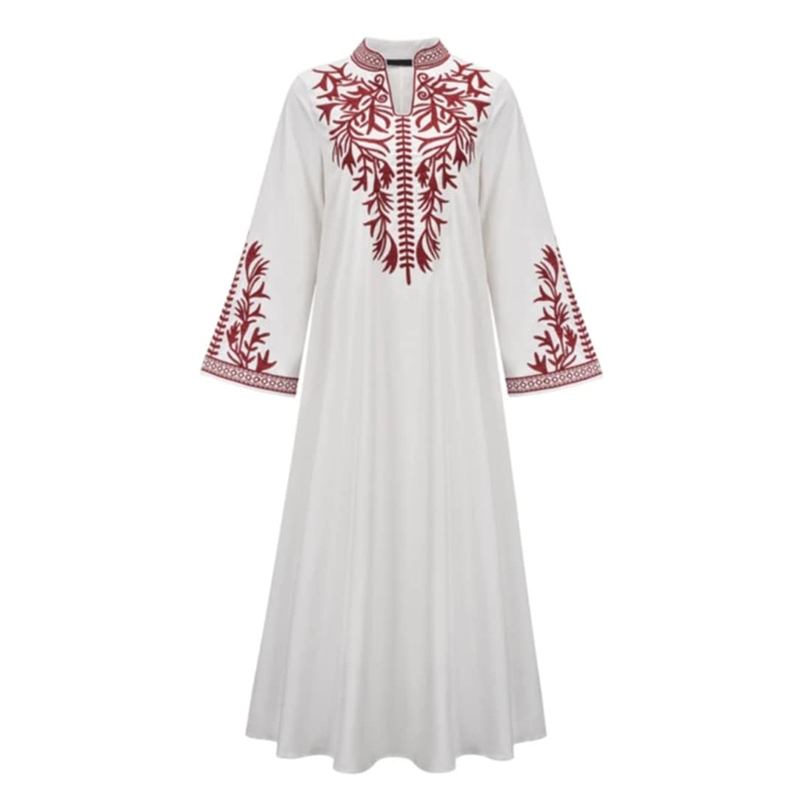 Sukienka biała boho z bordowym haftem