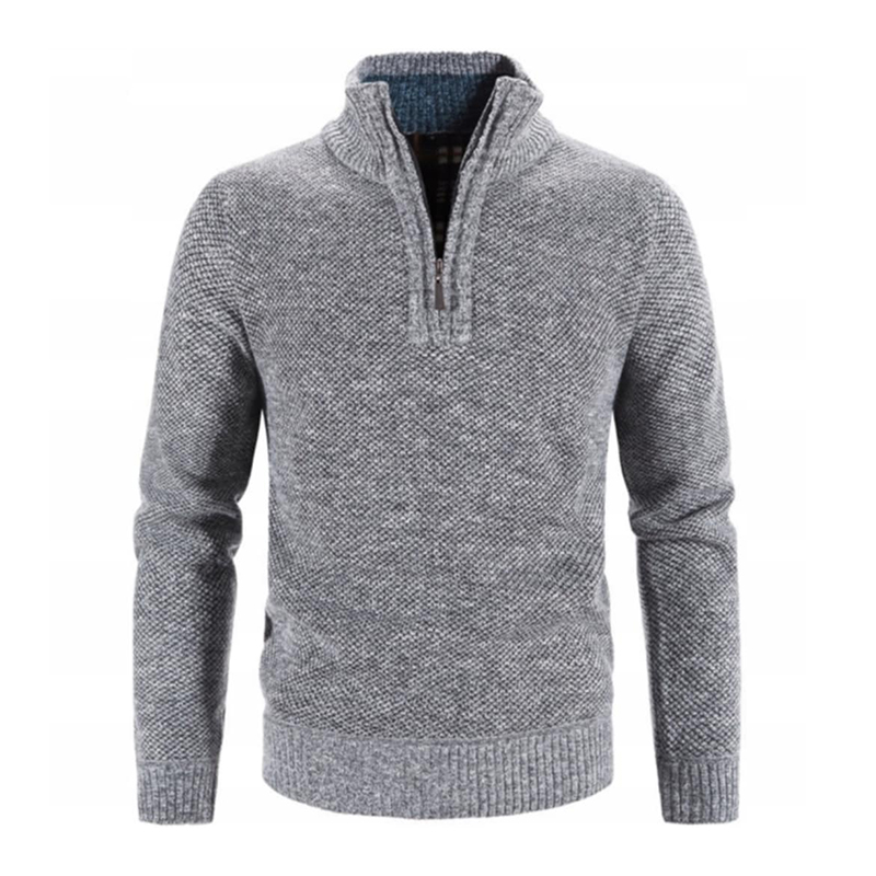 Męski dzianinowy sweter ocieplany ze stójką