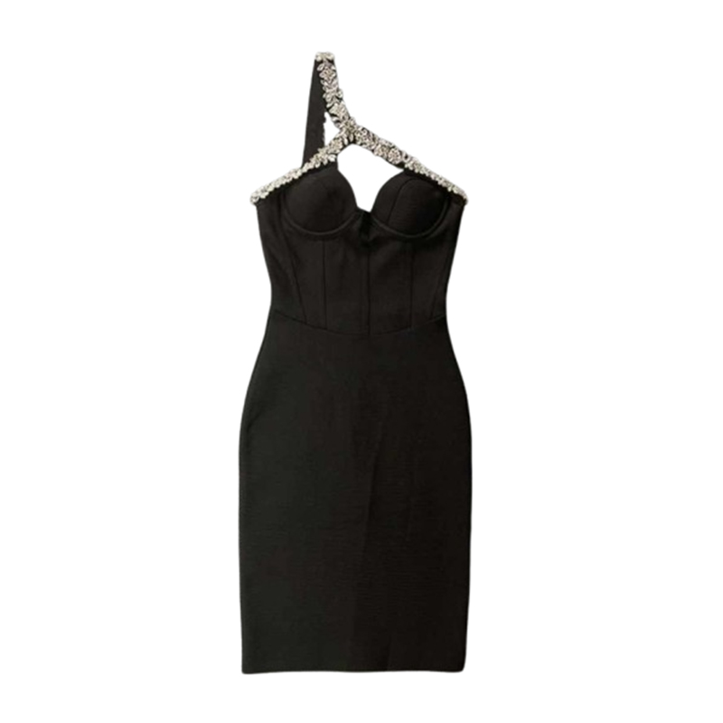 Elegancka czarna sukienka ze zdobieniami rozmiar S/M