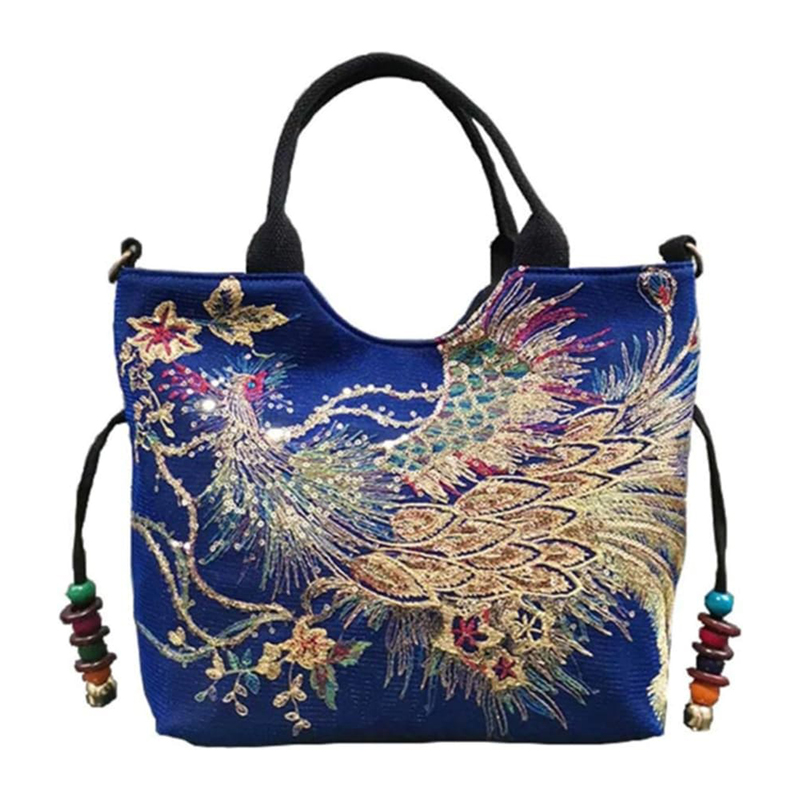 Damska torebka haftowana z błyszczącym Pawiem