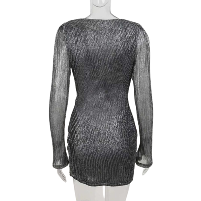 Stylowa sukienka mini z długim rękawem S/M - obrazek 3