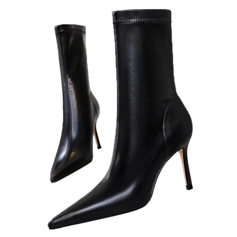 Czarne botki na szpilce ekoskóra - obrazek 2