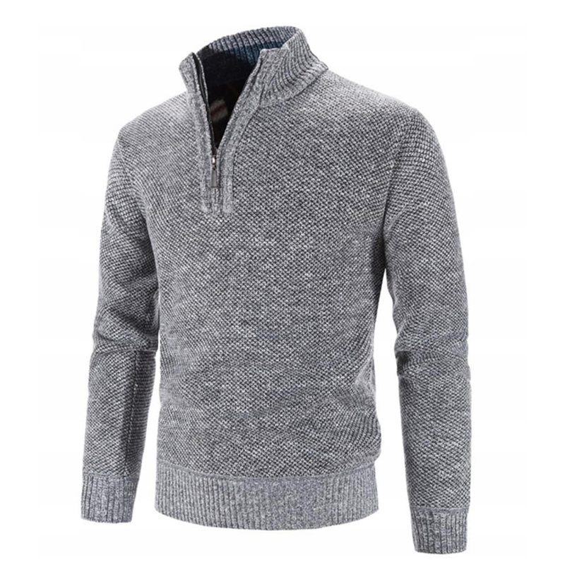 Męski dzianinowy sweter ocieplany ze stójką - obrazek 2