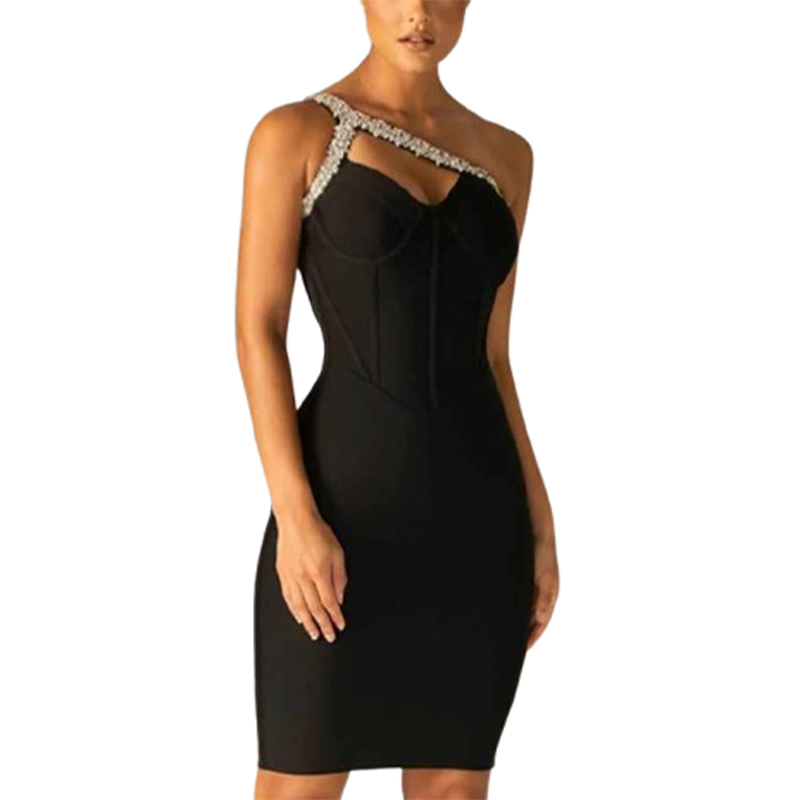 Elegancka czarna sukienka ze zdobieniami rozmiar S/M - obrazek 2