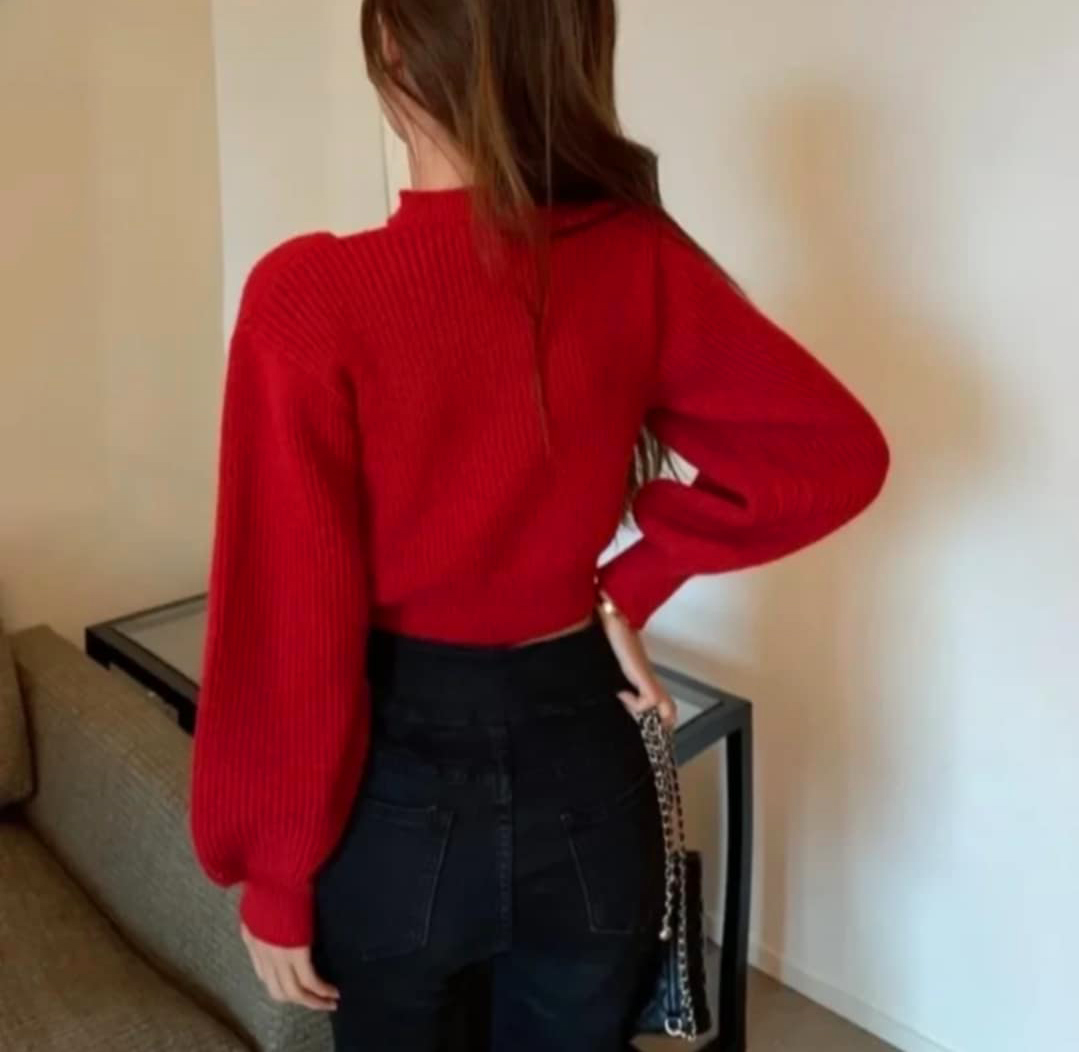 Sweter damski czerwony rozmiar S/M - obrazek 3